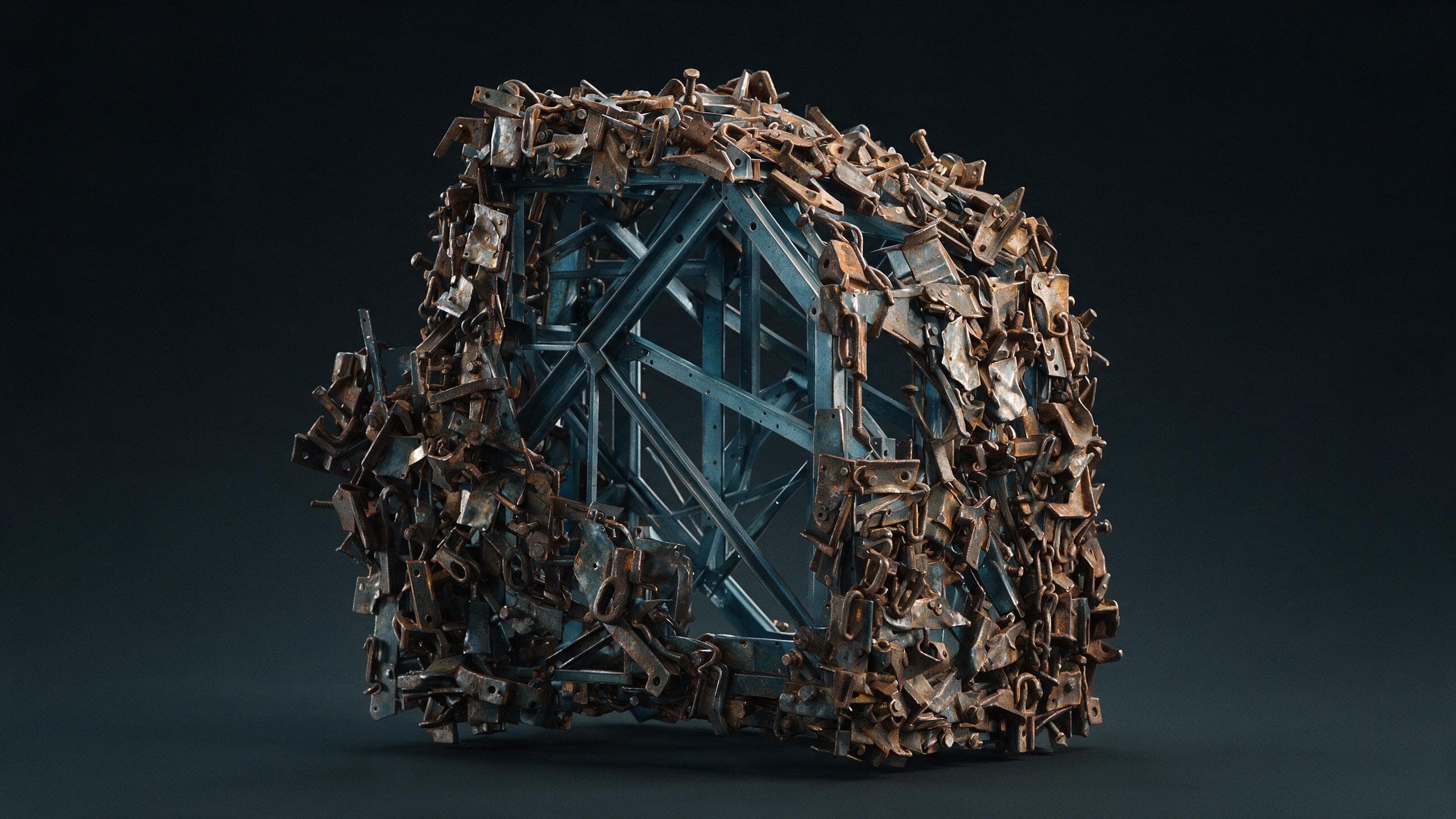 A clean structural framework progressively buried beneath layers of accumulated ad-hoc additions
